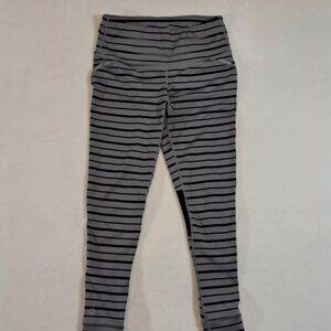 Athleta Running Leggings Black Gray Striped XS Womens Workout Yoga